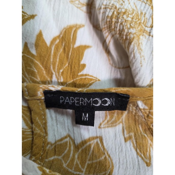 Papermoon Shirt Womens Medium White Mustard Floral Lace Trim 3/4 Sleeve Boho - Picture 7 of 8